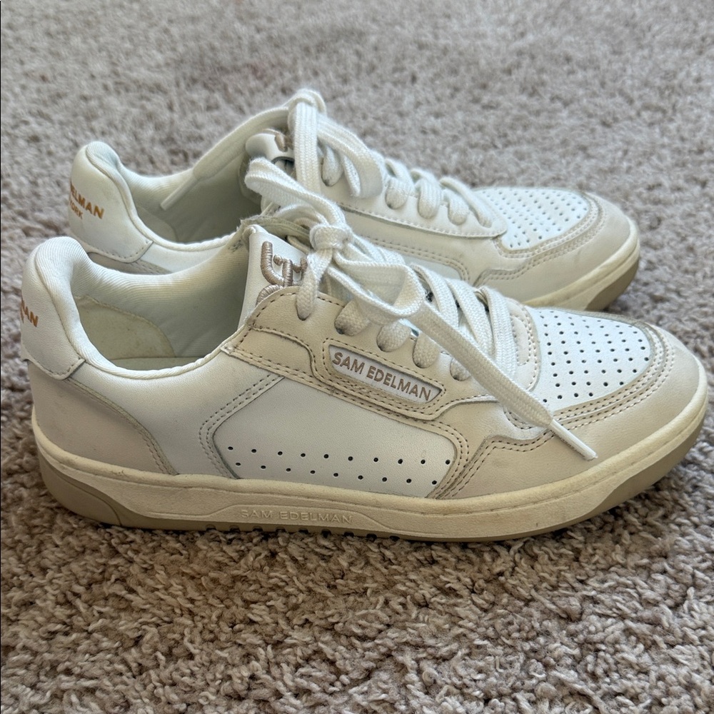 Sam Edelman Cream Lace-Up Sneakers